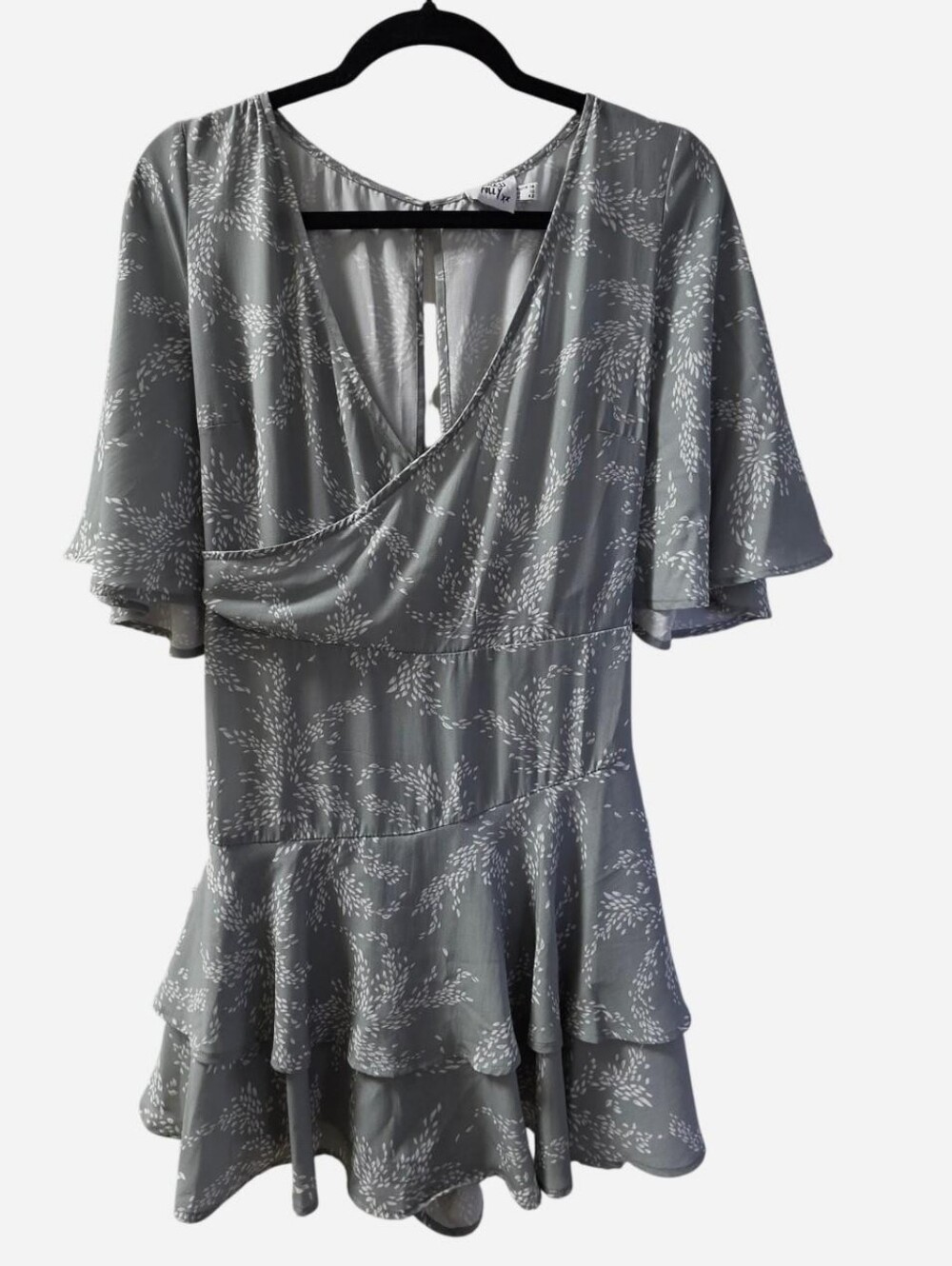 Princess Polly Grey White Floral Wrap Tiered Romper Sz 10
